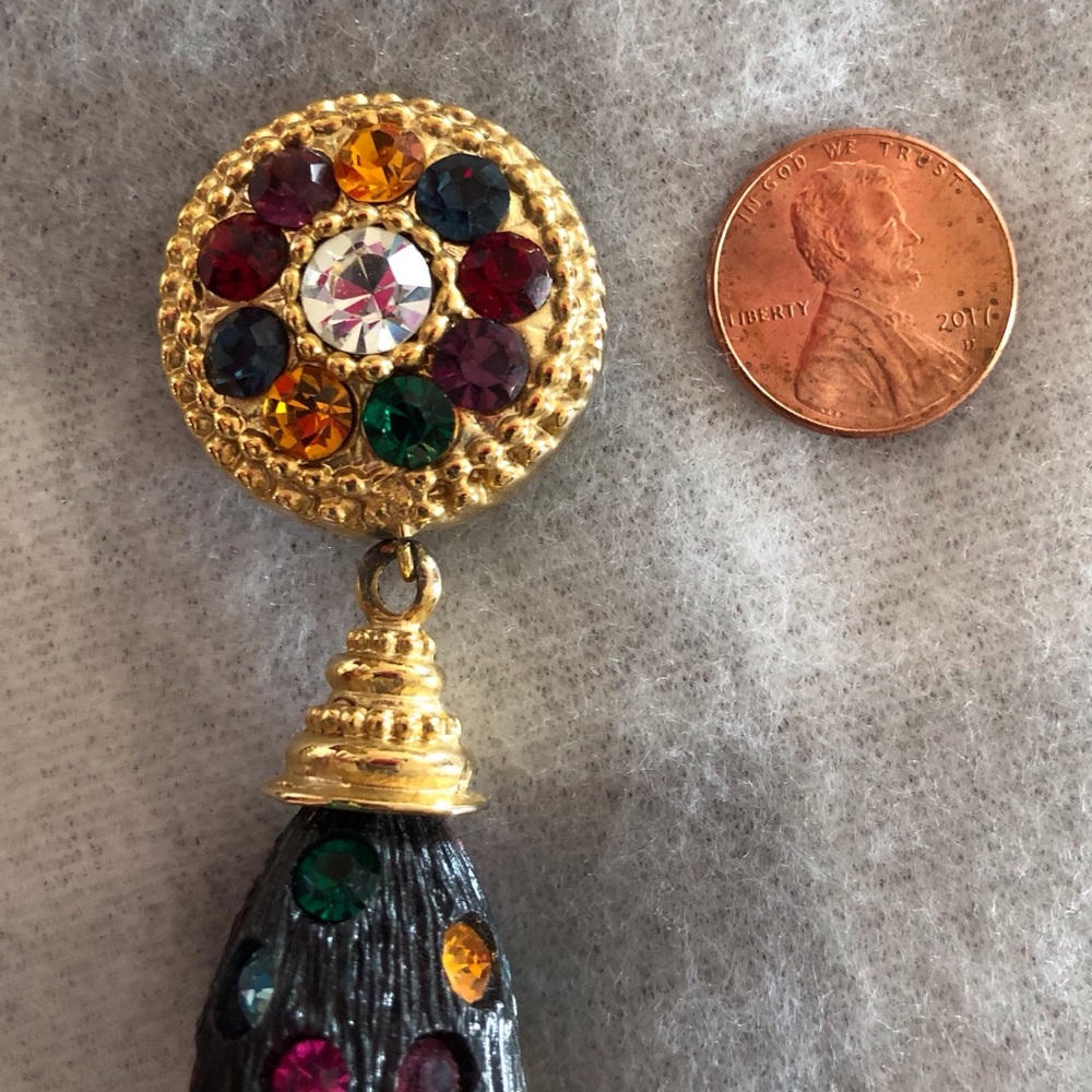 Vintage Statement Teardrop Dangle Rhinestone Clip - image 7
